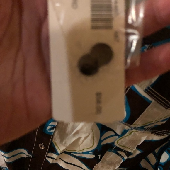 Chico’s XL 14-16 brown tropical print button down shirt pockets Chico’s size 3 - Picture 6 of 8